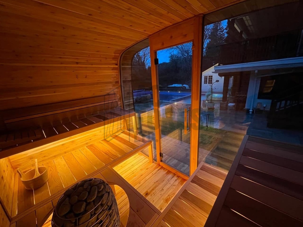 Panoramic Glass Cedar Barrel Sauna 8 FT